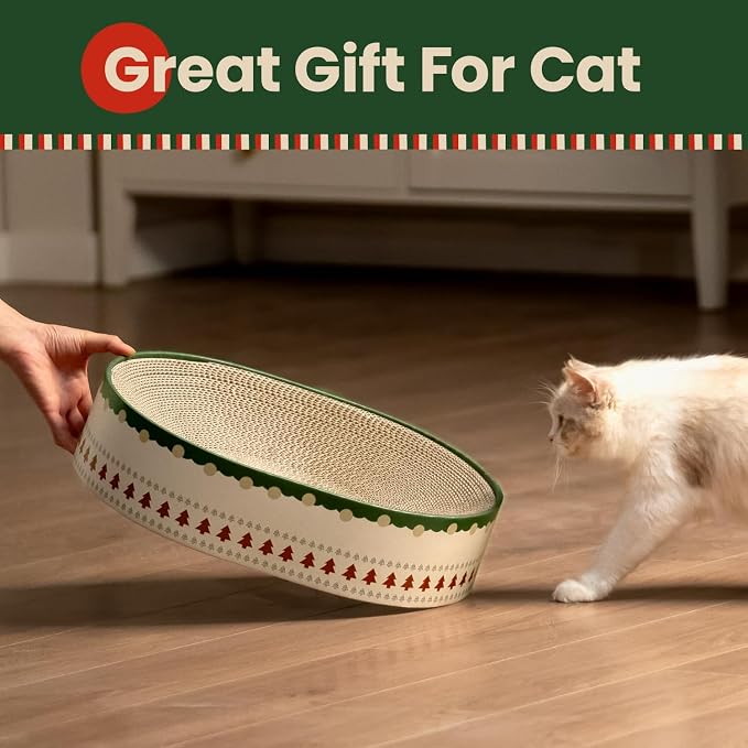 Conlun Oval Cat Scratcher Bed | Scratching Bowl Lounge for Kittens | Medium | Corrugated Cardboard Pad | Concave Shape | No Mess Enclosed Base | Serves as Couch Furniture Protector