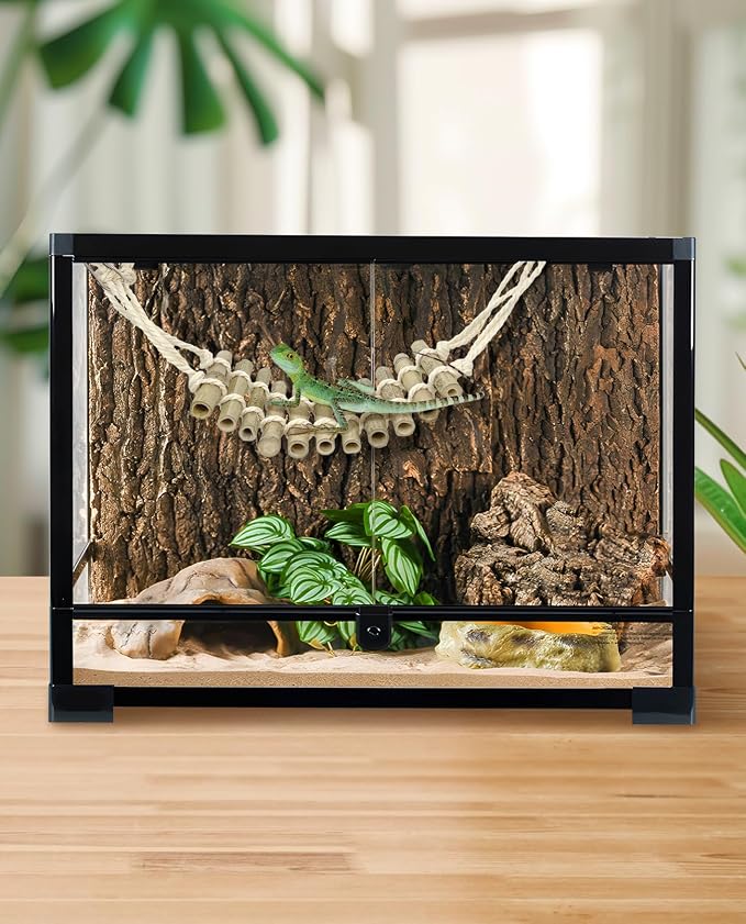 VCEPJH Reptile Bridge 2 Pack Crested Gecko Climbing Ladder Bamboo Basking Lounger Leopard Gecko Tank Accessories for Hermit Crab Juvenile Bearded Dragon Chameleon Small Lizard Tree Frog