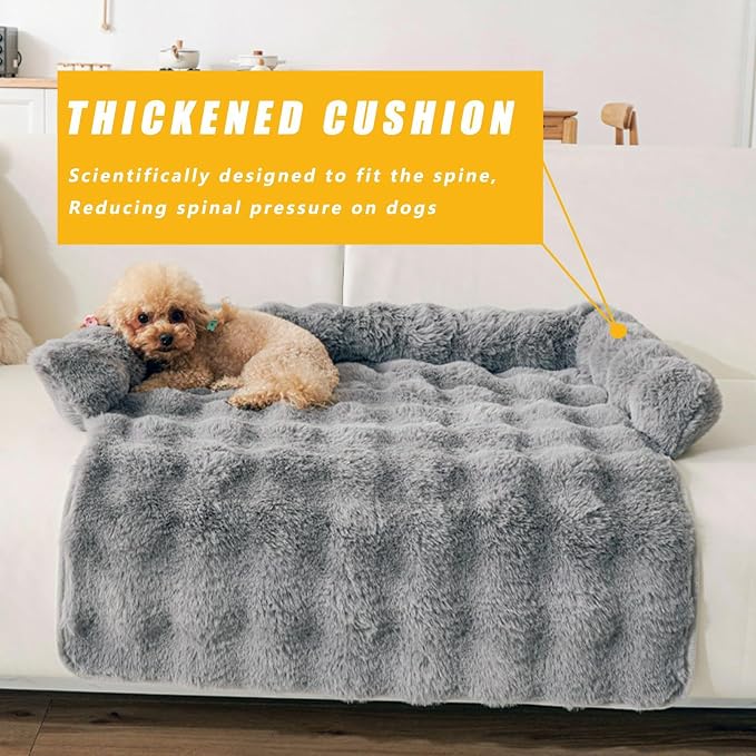 Calming Dog Bed for Couch, 29.5 x 29.5 inch, Non-Slip Rabbit-Velvet Dog Sofa Mat for Furniture Protector, Perfect for Small, Medium Dogs and Cats (Off-White, Medium)