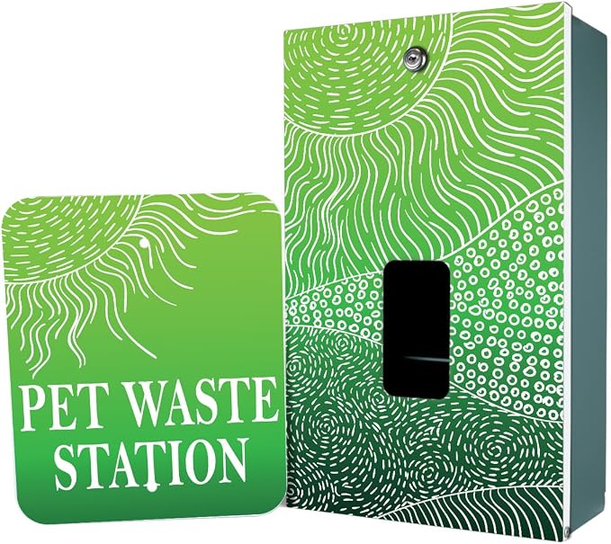 ZERO WASTE USA - Aluminum Dog Waste Station - Rolling Hills Green | Green | DISPENSE-ART™ UV printed aluminum station with MittN™ mitten bags, 25% more dispenser storage, commercial outdoor design