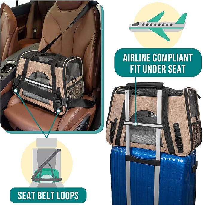 PetAmi Airline Approved Pet Carrier for Cats & Small Dogs, Soft Sided TSA Travel Carrier Bag with Sherpa Bed, Breathable Mesh Ventilation, Collapsible Bowl, Up to 18 lbs, Large Heather Taupe