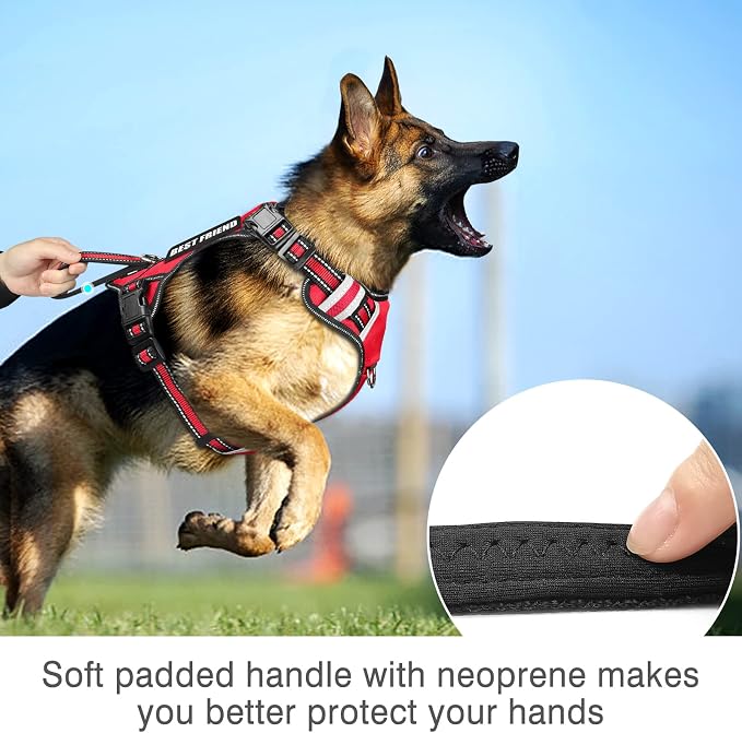 Service Dog Vest No Pull Dog Harness with 7 Dog Patches, Reflective Pet Harness with Durable Soft Padded Handle for Training Small, Medium, Large, and Extra-Large Dogs (X-Large, Red)