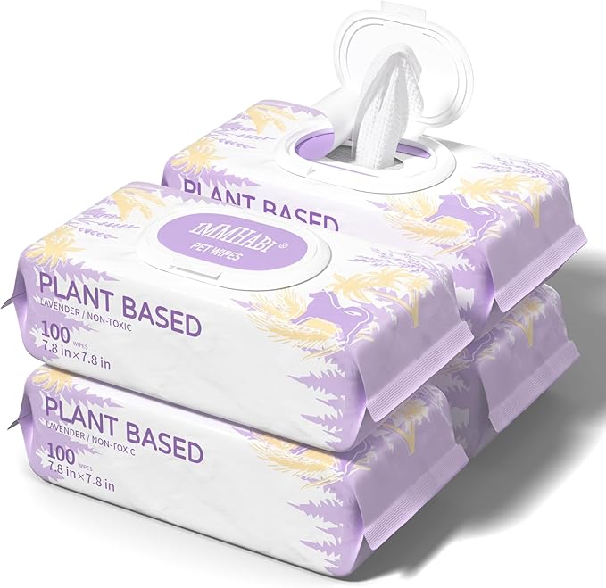 IMMHABI 400 PCS Pet Wipes for Paws and Butt Hypoallergenic Pets Cleansing & Deodorizing Anal Gland Hygienic Puppy Wipes for Dogs Face and Body Wipes Cleaning Fur Doggie Wipes Doggy Wipes (Lavender)