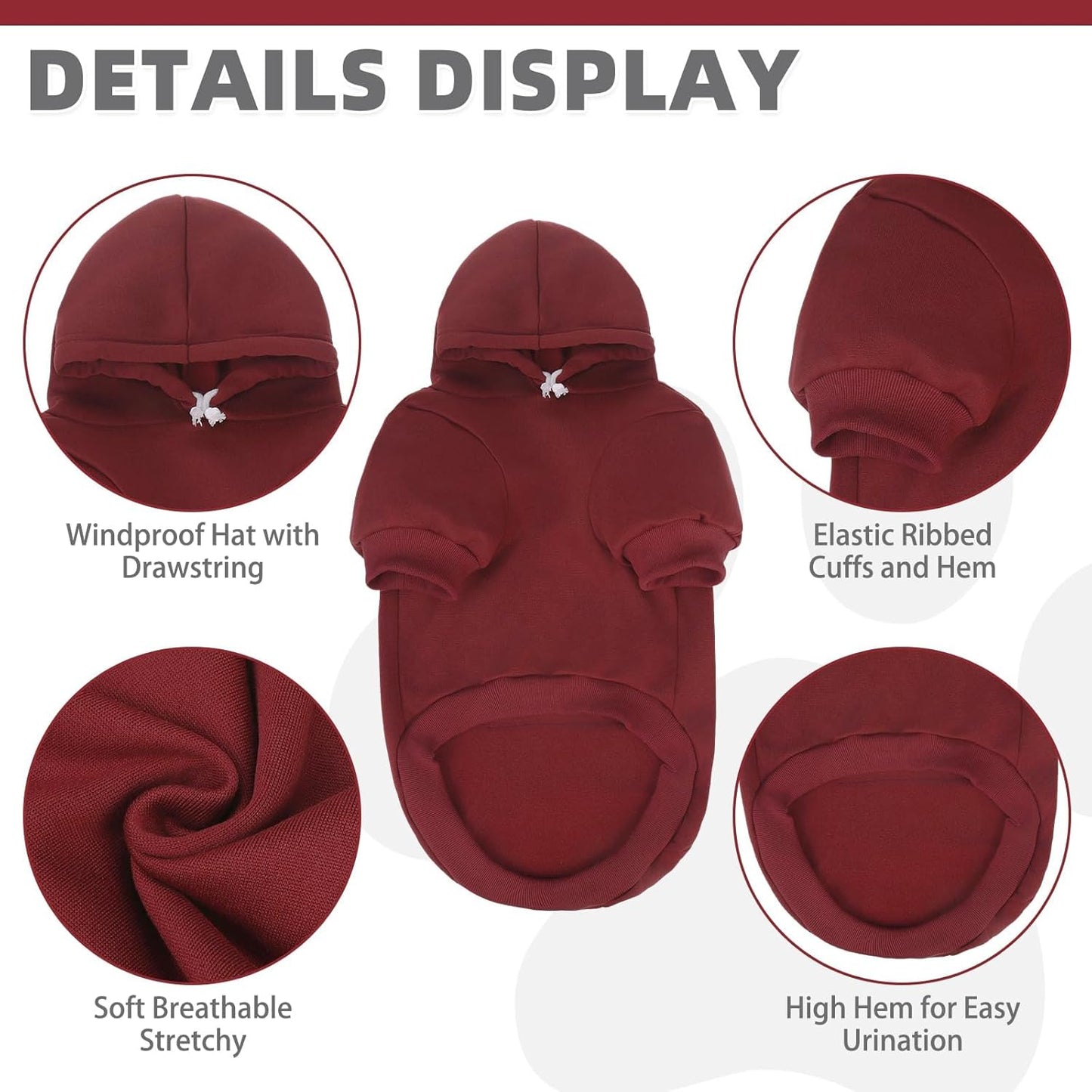 KOOLTAIL Basic Dog Hoodie - Soft and Warm Dog Hoodie Sweater with Leash Hole and Pocket, Dog Winter Coat, Cold Weather Clothes Sweatshirt for Small Medium Large Dogs Puppy Cat Boys Girls Deep Red XS