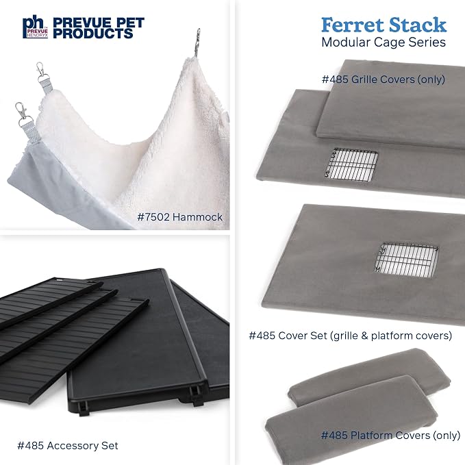 Prevue Pet Products Ferret Stack One Story Ferret Home - Portable Stand, Escape Proof Lock, Includes Hammock & Ramp, Expandable Add-On Cage Stacking System with Wheels - Black