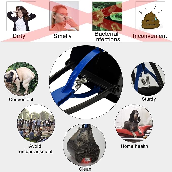 Pooper Scooper Long Handle Top Paw Jaws Poop Scoop Dog Sanitary Waste Pickup Removal for Small,Medium, Large, XL Pets Waste Bag Holder Feces Remover Portable Heavy Duty Disposer with Bags