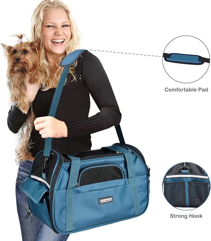 JESPET Soft-Sided Kennel Pet Carrier for Small Dogs, Cats, Puppy, Airline Approved Cat Carriers Dog Carrier Collapsible, Travel Handbag & Car Seat (Teal Blue, 19" L x 10" W x 13" H)