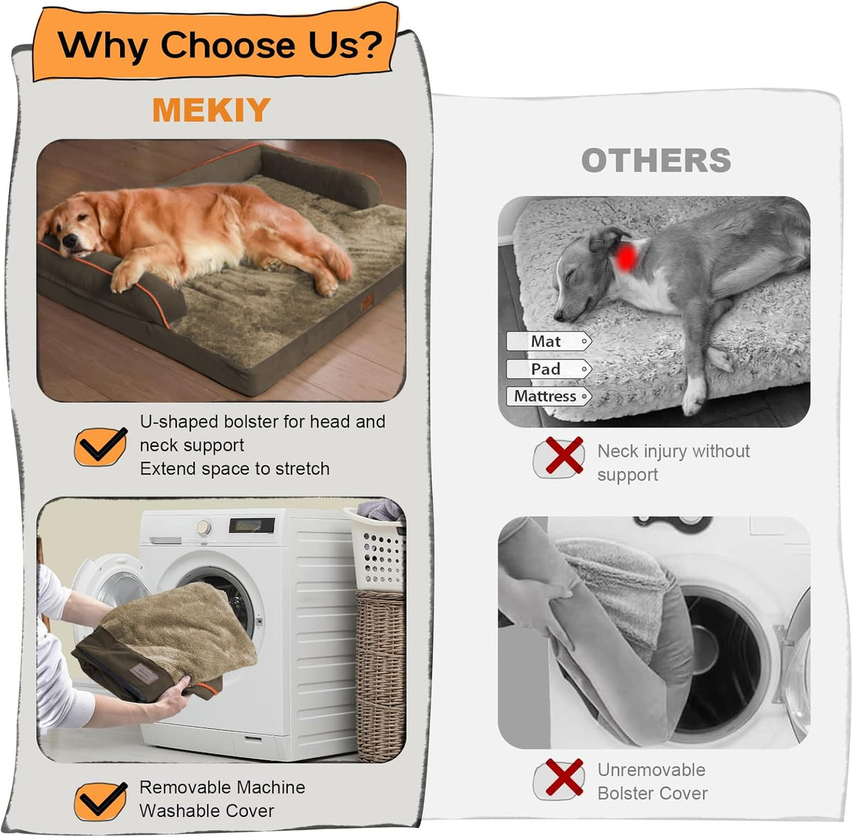 Orthopedic Large Dog Bed Washable: Brown Gaint Size Dog Beds with Removable Washable Cover, XXXL Large Orthopedic Dog Beds for Big Pet Dogs