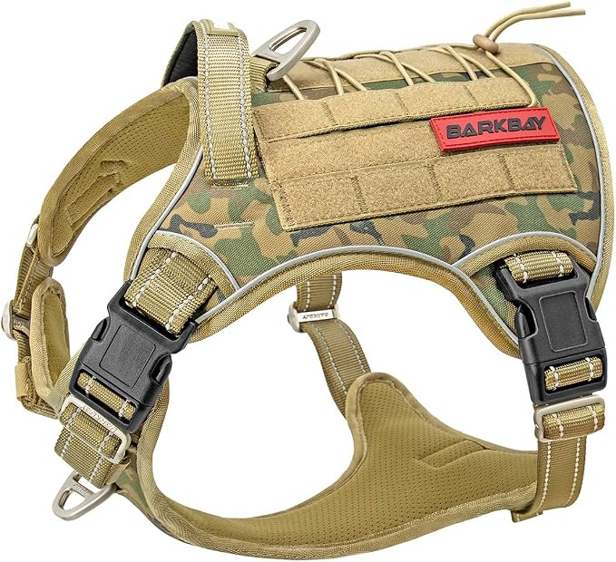 Tactical Dog Harness Large,Military Service Weighted Dog Vest Harness Working Dog MOLLE Vest with Loop Panels,No-Pull Training Harness with Leash Clips for Walking Hiking Hunting(Camo,XL)