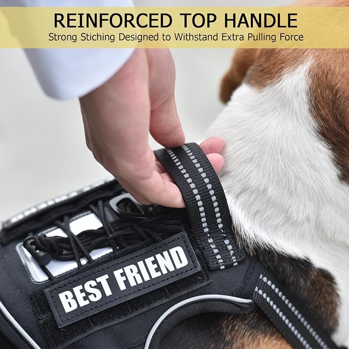 Heavy Duty Dog Harness with Handle, No Pull Adjustable Outdoor Vest with Metal Buckles, MOLLE Panel & Reflective Strips for Medium Large Dogs
