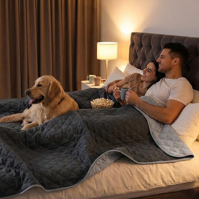 Waterproof Dog Blanket, Couch Cover for Dogs Washable, Reversible Dog Bed Cover. (Dark＆Light Grey, 52 X 82 Inch - 1 Pack)