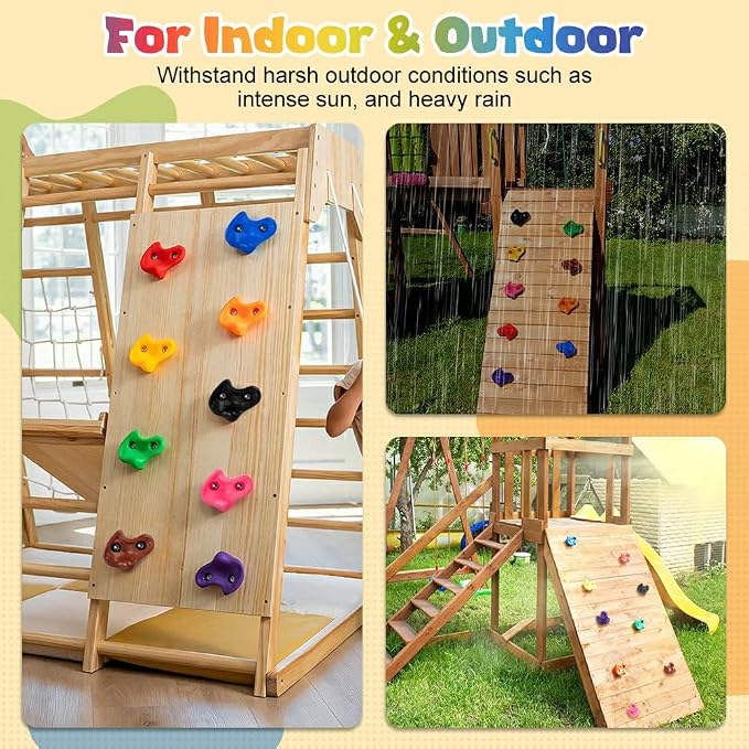 10 Rock Wall Climbing Holds Extra Large with 2 Handles,DIY Rock Climbing Grips with Mini Wrench for Indoor Outdoor Playground Play Set(Green)