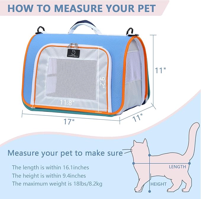 A 4 Pet Cat Carrier, Airline Approved Pet Carrier for Small Medium Cats Dogs Puppy with Safety Tether, Lightweight EVA Soft-Sided Bag, Anti-Collapse for Plane Car Train Vet