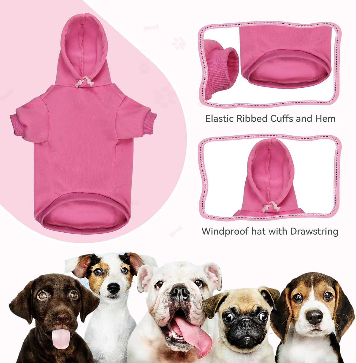 Dog Hoodie Dog Sweaters for Large Dogs Dog Sweater Solid Soft Brushed Fleece Dog Clothes Dog Hoodie Sweatshirt with Pocket(Pink-XXL)