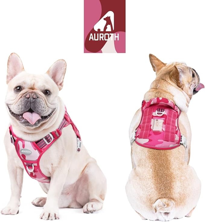 AUROTH Tactical Dog Harness for Large Dogs No Pull Adjustable Pet Harness Reflective Working Training Easy Control Pet Vest Military Service Dog Harnesses Pink Camo XXL