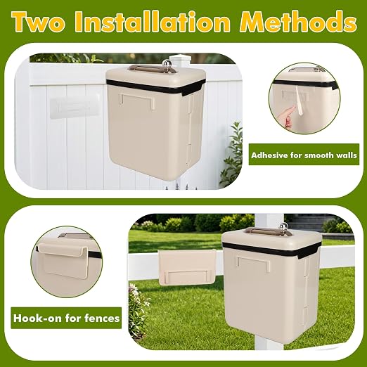 Dog Poop Trash Can Outside - 3.2 Gal Dog Waste Trash Can with Lid, Wall Mounted Dog Poop Bin Removable Dog Waste Container for Outdoor Fence, Patio, Backyard, Counter Top