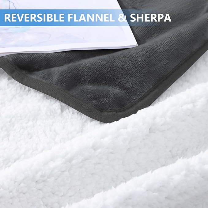 Smiry Waterproof Dog Bed Blanket, Leakproof Pet Throw Blanket for Bed Couch Sofa, Reversible Sherpa Fleece Furniture Protector Cover for Small Medium Large Dogs Cats (Dark Grey, 60x80 inches)