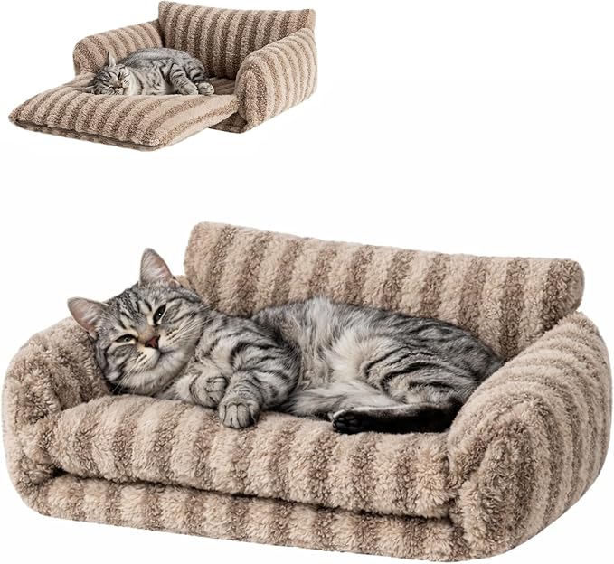 Hollypet Cat Bed Small Dog Orthopedic Couch Beds for Pets up to 13 lbs | Fluffy Multifunctional Double-Layer Warming Kitten Pet Couch Orthopedic Beds with Machine Washable Cover and Non-Slip Bottom
