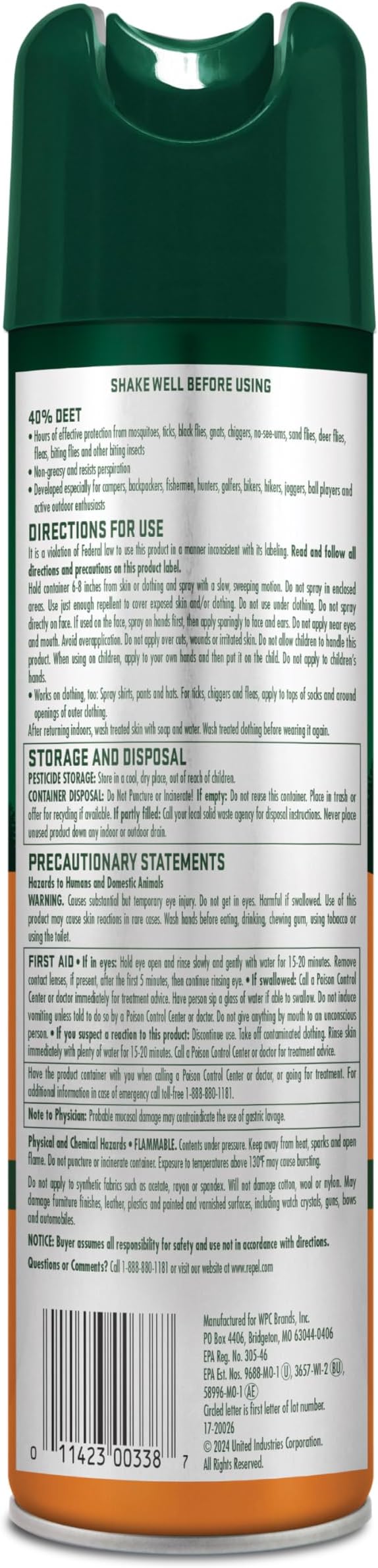 Repel Insect Repellent Sportsmen Max Formula 40% DEET, 6.5 Ounces, Long-Lasting Aerosol Insect Repellent Spray Repels Mosquitoes, Ticks, Gnats, Biting Flies, Chiggers And Fleas, 12 Pack