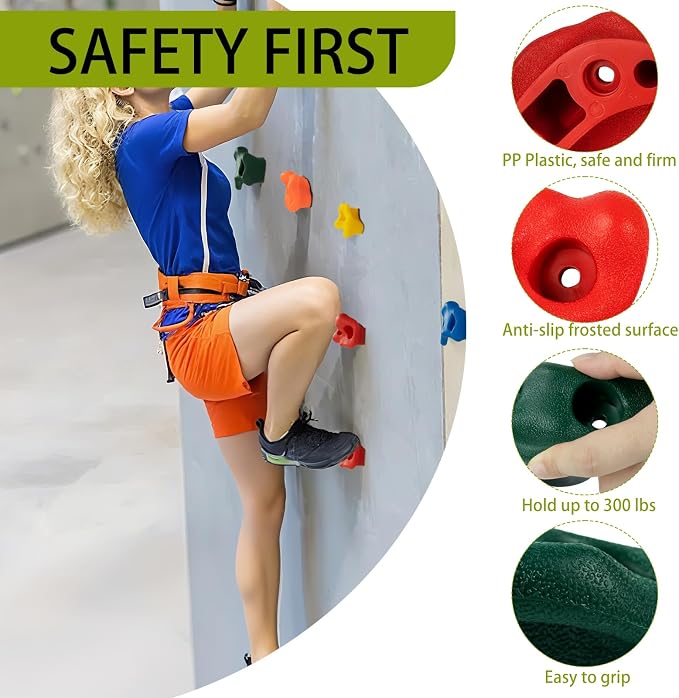 Cheardia 25 Pcs Rock Climbing Holds, Multi-Colored Rock Wall Holds Grips | Indoor & Outdoor Rock Wall Climbing Kit with Mounting Hardware and Knotted Rope for Adults Home Multi-Colored