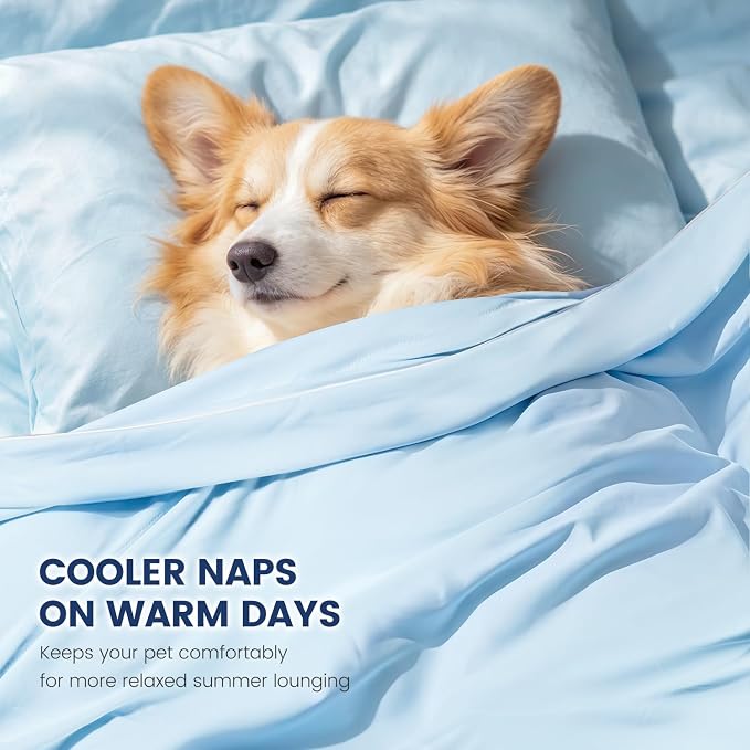Mora Pets Premium Cooling Blanket for Dogs, Q-MAX>0.5 Washable Breathable Cooling Mat, Lightweight Soft Summer Pet Throw Blanket, Furniture Protector Bed Couch Cover for Large Dog Cat, Blue, 60x80