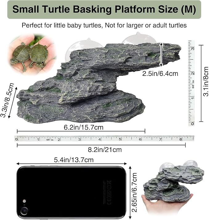 kathson Turtle Basking Platform Baby Tortoise Climbing Ramp Shale Reptiles Dock Resting Terrace Stone Aquarium Ornament Rock Landscaping Decoration for Frogs Newts (Medium Size:8.2”Lx3.3”Wx3.1”H)