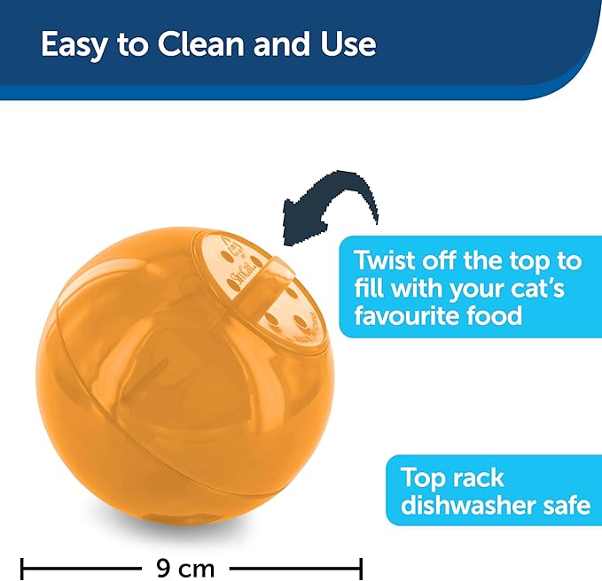 PetSafe Slimcat Feeder Ball Cat Toy, Orange | Interactive Puzzle Game for Your Cat, Adjustable Openings Control Portion & Feed Speed, Slows Fast Eaters, Improve Digestion