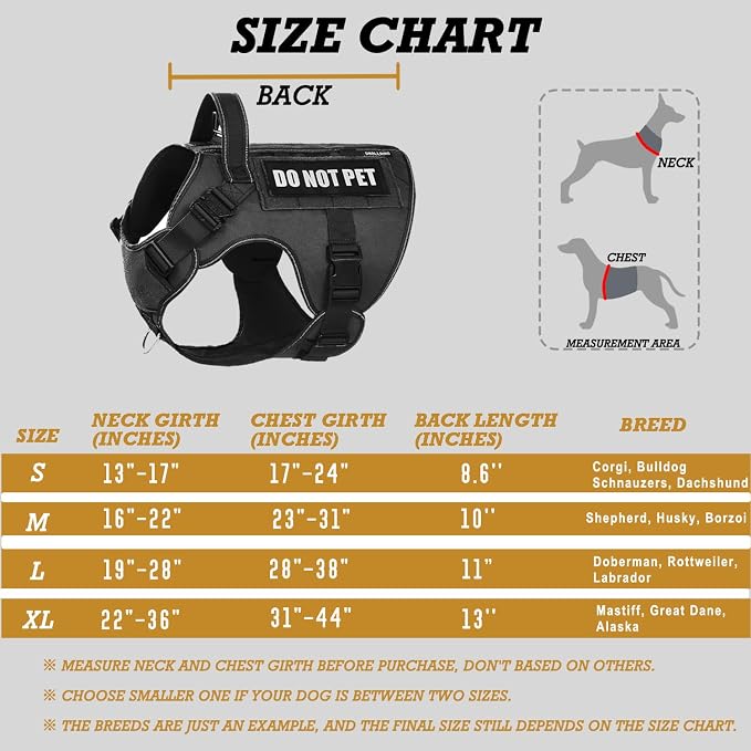 Tactical Dog Harness for Large Dogs, Heavy Duty Dog Harness with Handle, Adjustable Reflective Military German Shepherd Dog Vest Harness with Do Not Pet Patches for Hiking Training Black