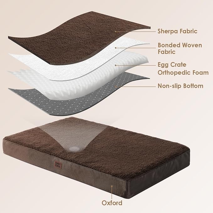EHEYCIGA Orthopedic Dog Bed Large with Removable Washable Cover, 44IN Brown | Egg Crate Foam Support, Durable Oxford fabric, Non-Slip Bottom, Machine Washable, Soft Waterproof Plush Pet Bed Mat For Crate