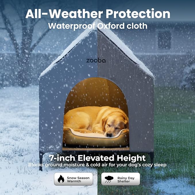 Zooba 48" XL Outdoor Dog House – Weatherproof Elevated Pet Shelter | Breathable Mesh & Steel Frame, Easy to Assemble & Clean, Large Dog Houses for All Seasons (Grey)