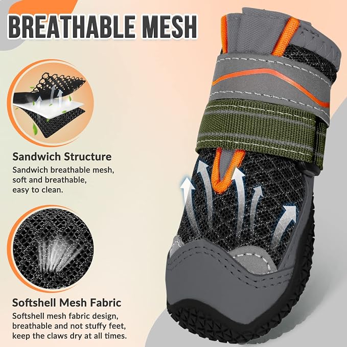 SlowTon Dog Shoes for Large Small Medium Dogs - Breathable Dog Boots for Summer Hot Pavement, Paw Protector for Outdoor Walking Winter Snow, Anti-Slip Rubber Dog Booties for Hardwood Floor (B OR, 0)