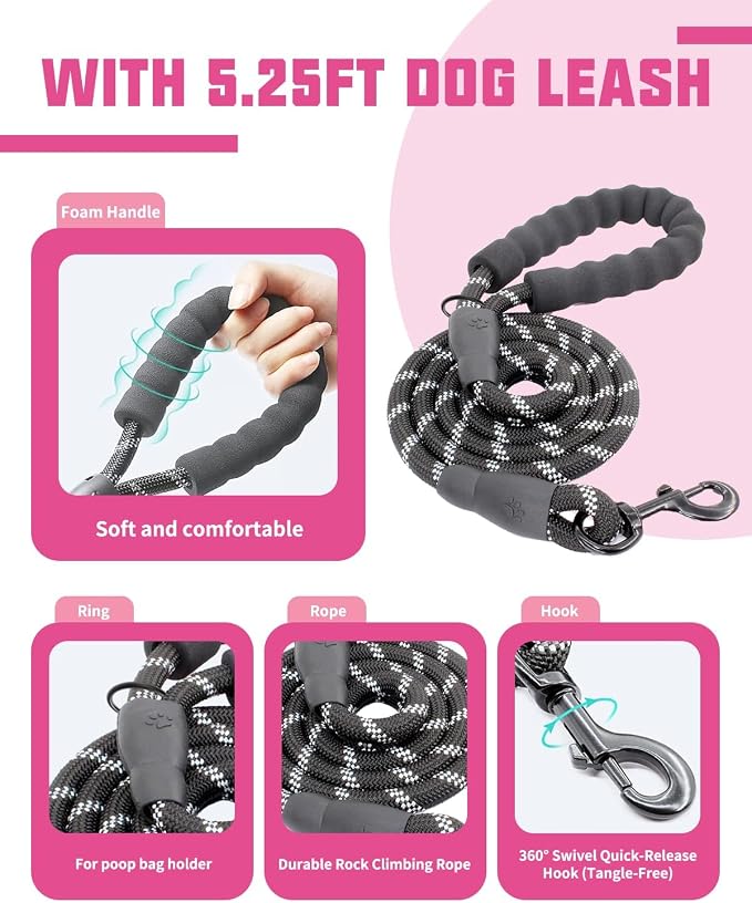 AUROTH Dog Harness and Leash Set for Medium Sized Dog, No Pull Dog Vest | with 5.25FT Dog Leash, Breathable Soft Padded, No choke, Reflective Tactical, Easy to Put on & Take Off - Pink Camo Medium