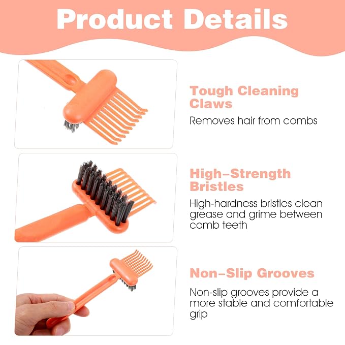 3PCS Hair Brush Cleaning Tool, 2-In-1 Comb Cleaner with Pick and Bristles, Effective Hairbrush Cleaner Small and Portable Suitable for Home Salon Travel Use, Comb Brush for Women (Gray, Green, Orange)
