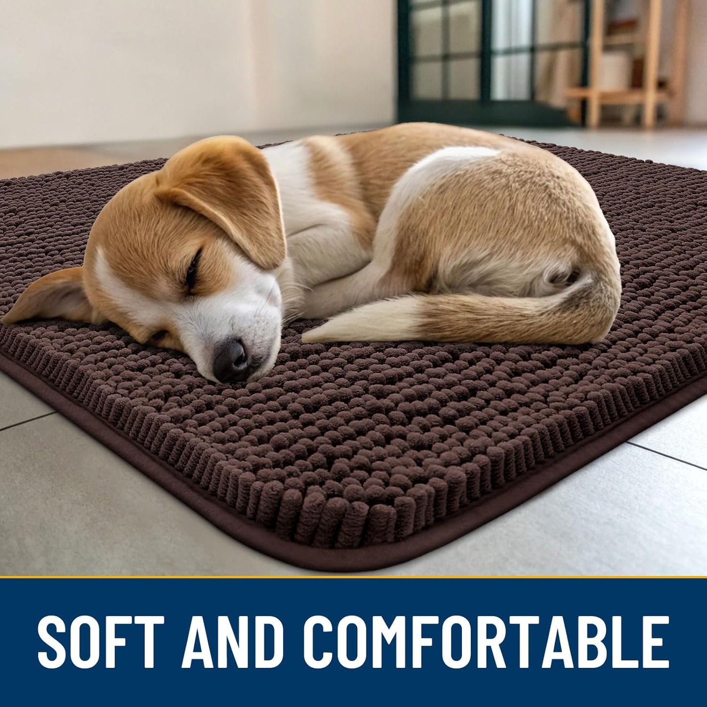 Smiry Dog Door Mat for Muddy Paws 47x32, Absorbs Moisture and Dirt Doormat, Non-Slip Washable Quick Dry Chenille Front Door Mat Indoor Entrance, Entryway Carpet for Inside Floor, Brown