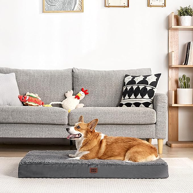EHEYCIGA Orthopedic Dog Bed Large with Removable Washable Cover, Grey, 36IN | Egg Crate Foam Support, Durable Oxford fabric, Non-Slip Bottom, Machine Washable, Soft Waterproof Plush Pet Bed Mat For Crate