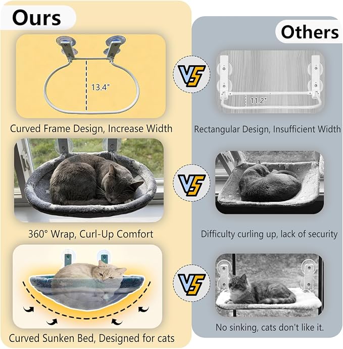 Cat Window Perch Hammock - Glow in the Dark Cordless Foldable Pet Bed with Sturdy Metal Frame & Strong Suction Cups, Star Print Resting Seat for Indoor Cats with Removable Washable Cover