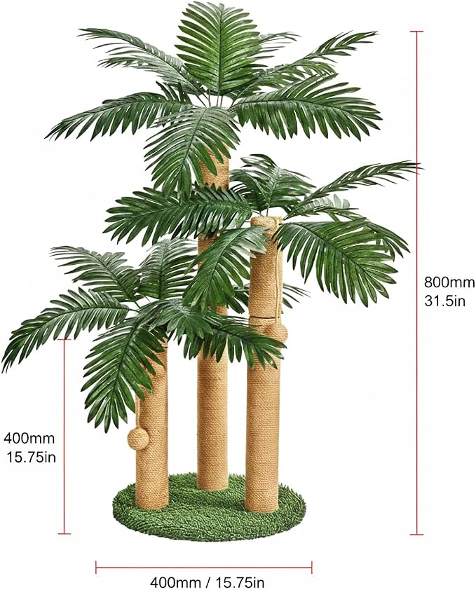 LEMONDA 31.5Inch Cat Scratching Post,Cat Scratcher Tree with 3 Scratching Poles & 2 Interactive Dangling Balls,Cats Scratching Posts for Indoor Kitten & Adult Cats