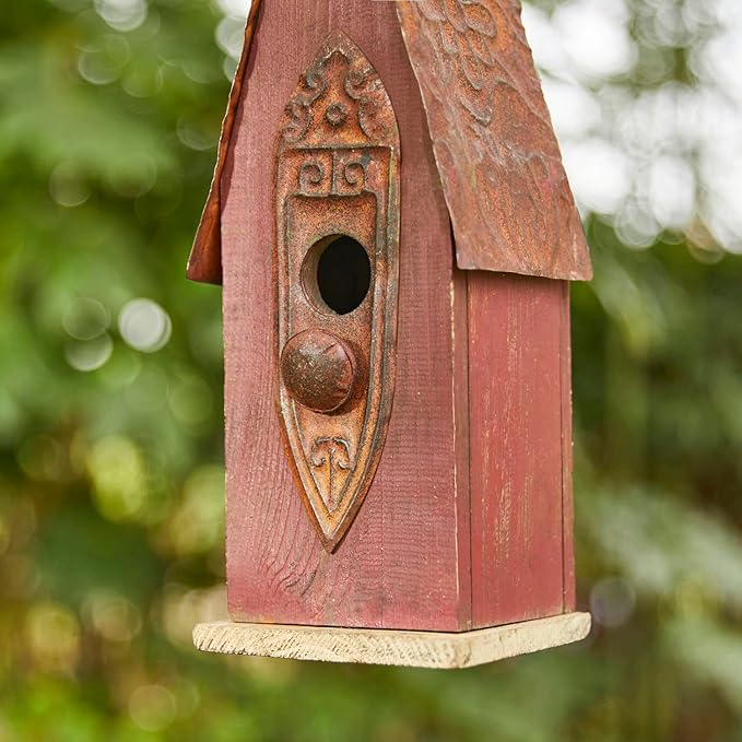 Glitzhome Bird Houses for Outside, Hand Painted Distressed Wooden Bird House for Outdoors, 13.25" H Hanging Birdhouse Bluebird House for Hummingbird,Sparrow,Wren Finch