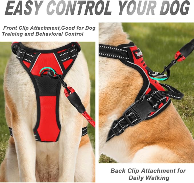 BARKBAY Dog Harness No Pull for Medium Sized Dog Front Back Clips,Dog Vest | Soft Padded No Choke With Handle,Easy On&Off,Adjustable Reflective For Walking Training Running(Red,M)