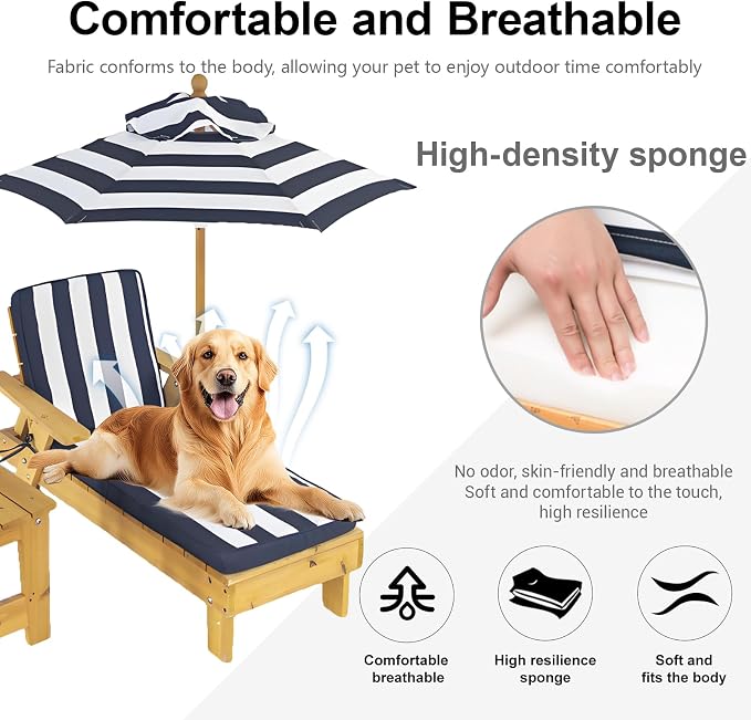 Elevated Dog Bed for S&M Dogs with Waterproof Canopy | Indoor/Outdoor Pet Chaise for Backyard, Pool, Beach | Removable Cushion & Shade Umbrella | Modern Patio Furniture for Pets