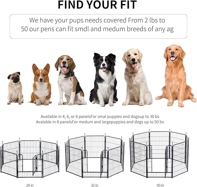 Dog Playpen,Portable Outdoor Dog Fence, Dog Playpen for Large/Medium/Small Dogs, Dog Fences for The Yard,with Doors Foldable Metal (24 inch, 08 Panels)