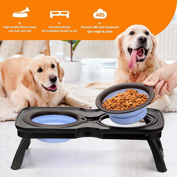 Raised Dog Food Bowl Set, Elevated Silicone Pet Food Bowl with Stand for Dogs and Cats