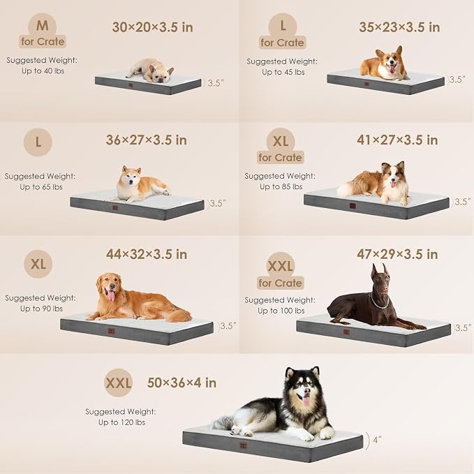 EHEYCIGA Orthopedic Dog Bed Large with Removable Washable Cover, 36IN Beige | Egg Crate Foam Support, Durable Oxford fabric, Non-Slip Bottom, Machine Washable, Soft Waterproof Plush Pet Bed Mat For Crate