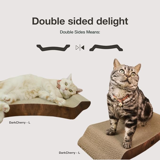 Necoichi Cardboard Cat Scratcher Couch for Indoor Cats - Cat Scratching Board, Horizontal Cat Scratch Pad Lounger with Reversible Usability and Extra Comfort for Lounge, Curved (17" Regular, Oak)