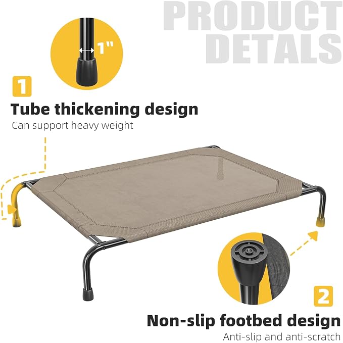 Simple Trending Elevated Dog Bed for Large Sized Dogs, Outdoor Raised Dog Cot Pet Hammock Bed with Cooling Breathable Mesh Anti-Slip Feet, Brown, 47.75inches | Pet Hammock Bed with Cooling Breathable Mesh, Cooling Bed for Dogs, Anti-Slip Feet, Brown, 4...