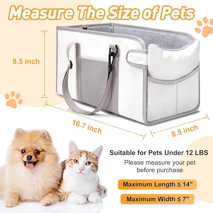 Portable Dog Car Seat for Small Dogs, Puppy Car Seat, Beige | Booster Seat With Safety Leash & Adjustable Straps Keeps Small Dogs Secure. Removable Washable Cushion. Fits Most Cars.