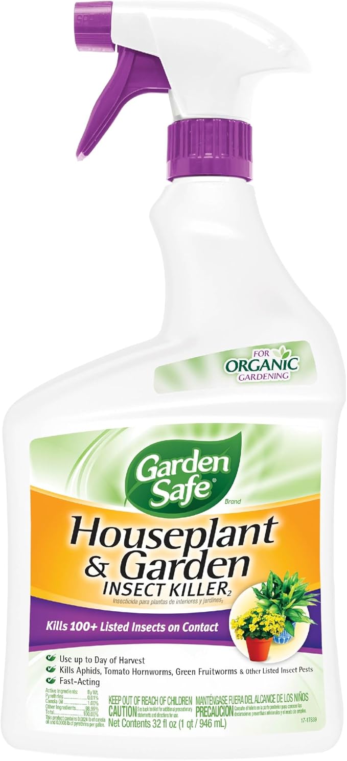 Garden Safe Brand Houseplant & Garden Insect Killer2, 32 Fluid Ounces, Kills 100+ Listed Insects on Contact, For Use in Homes, Home Gardens & Home Greenhouses Up to Day of Harvest