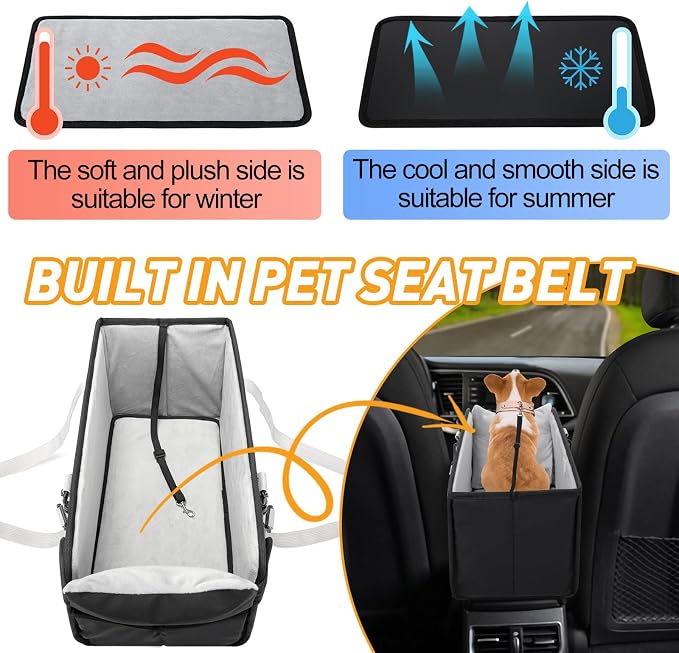 Portable Dog Car Seat for Small Dogs, Puppy Car Seat, Black&White | Booster Seat With Safety Leash & Adjustable Straps Keeps Small Dogs Secure. Removable Washable Cushion. Fits Most Cars.