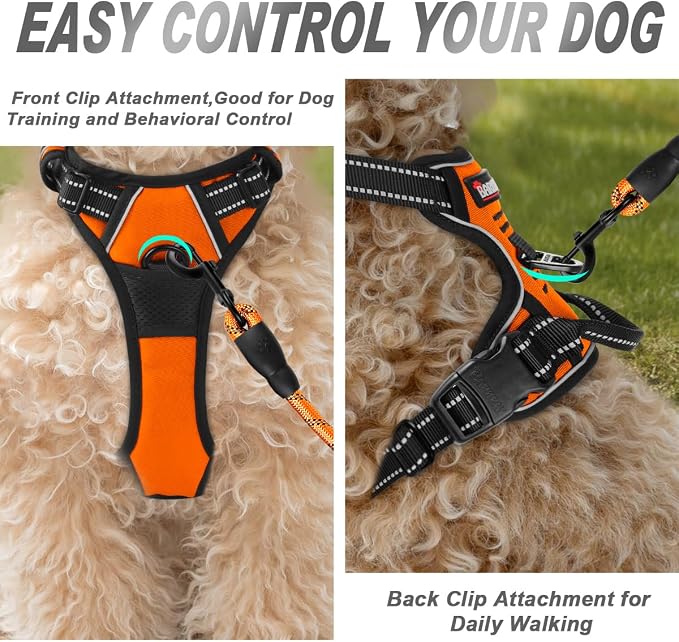 BARKBAY Dog Harness No Pull for Small Sized Dog Front Back Clips,Dog Vest | Soft Padded No Choke With Handle,Easy On&Off,Adjustable Reflective For Walking Training Running(Orange,XS)