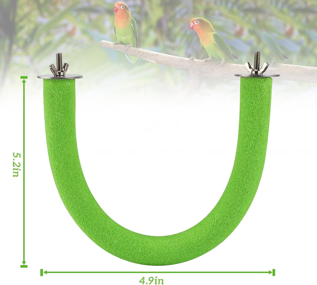 Rypet U Shape Parrot Perch Stand Toy for Paw Grinding Clean Stick Exercise, Rough-Surfaced Quartz Bird Perch Standing Cage Accessories for for Small Parakeets Cockatiels Conures Macaws Finches(Green)